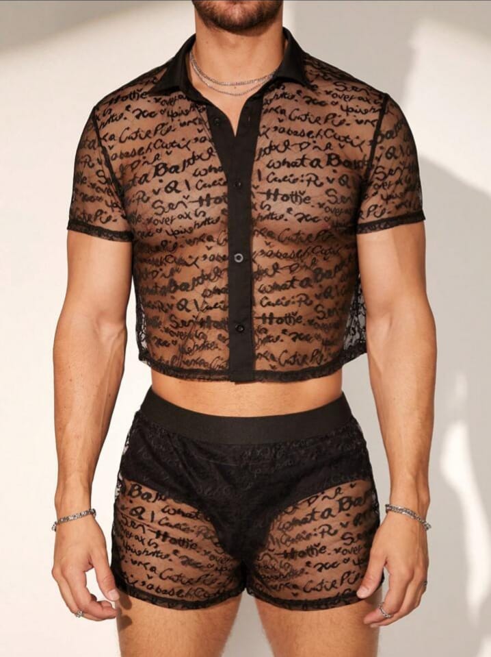 NIGHT-RIDER Men's Jacquard Mesh Shirt & Short Set